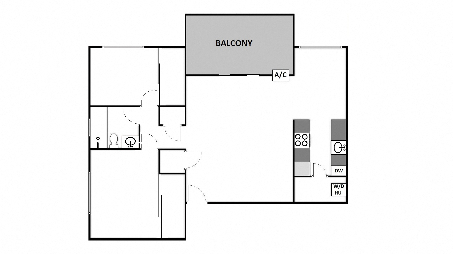 Floor plan for 2 beds, 1 bath, 1060 sqft
